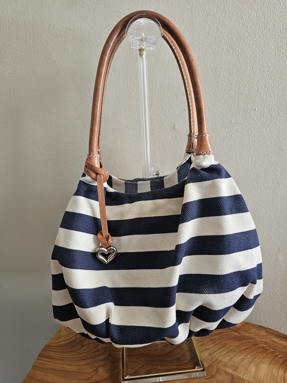 Brighton Navy and Cream Striped Shoulder Bag with Tan Handles - Picture 2 of 7